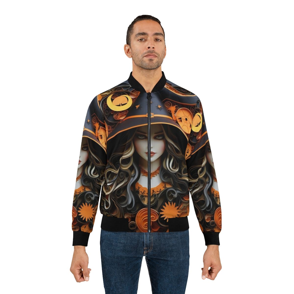 Colorful paper quilling Halloween witch art bomber jacket - Lifestyle