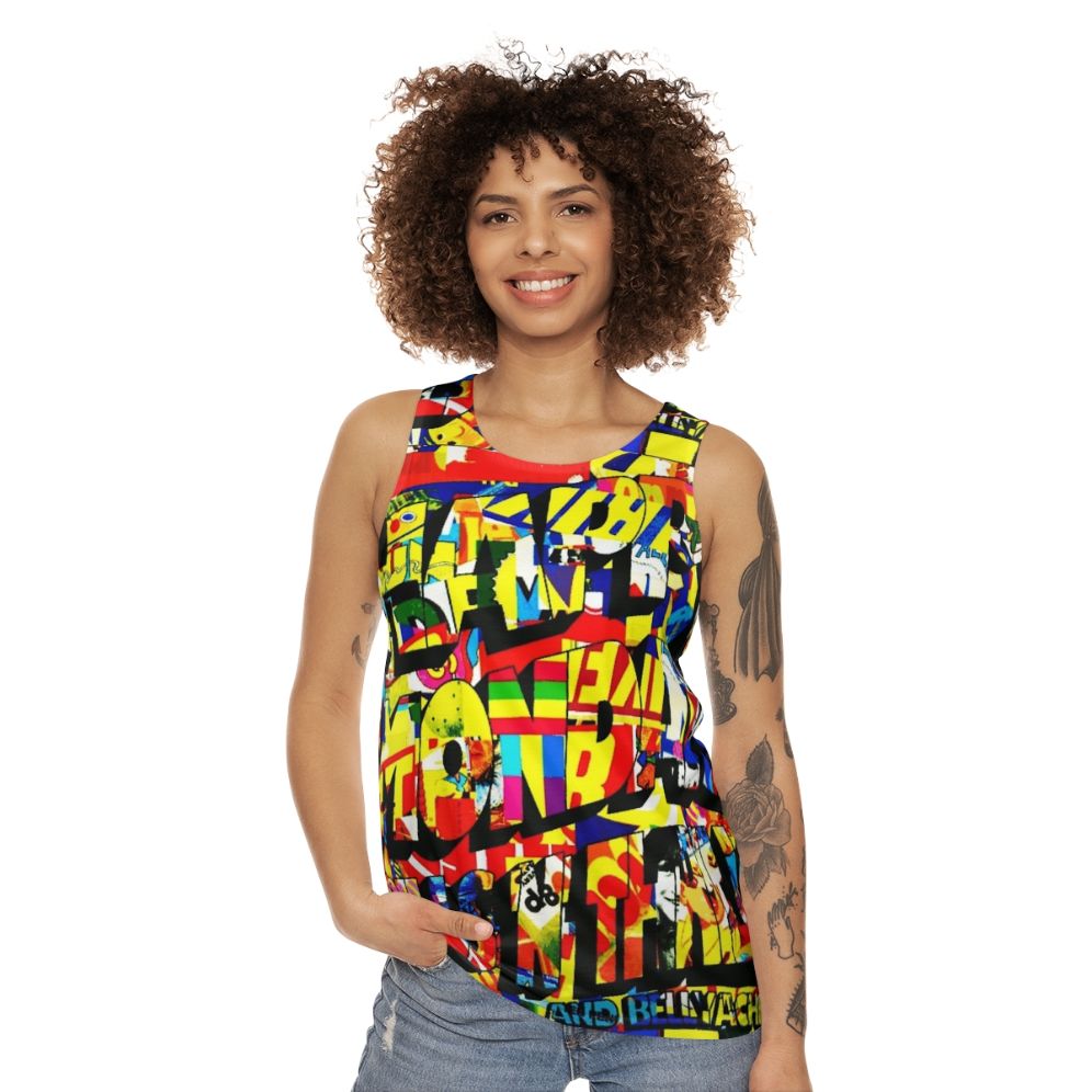 Happy Mondays unisex tank top with wallpaper design - women