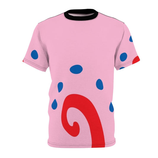 Illustration of Gary the Snail from the Spongebob Squarepants cartoon series printed on a pink t-shirt