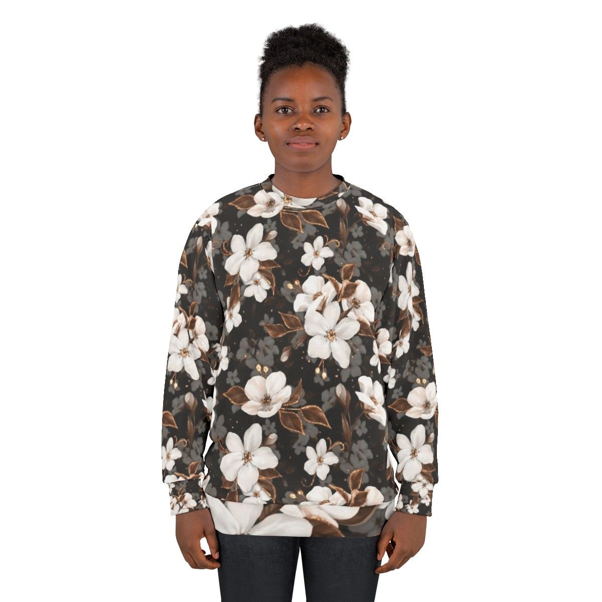 Floral sweatshirt with apple flower pattern - women