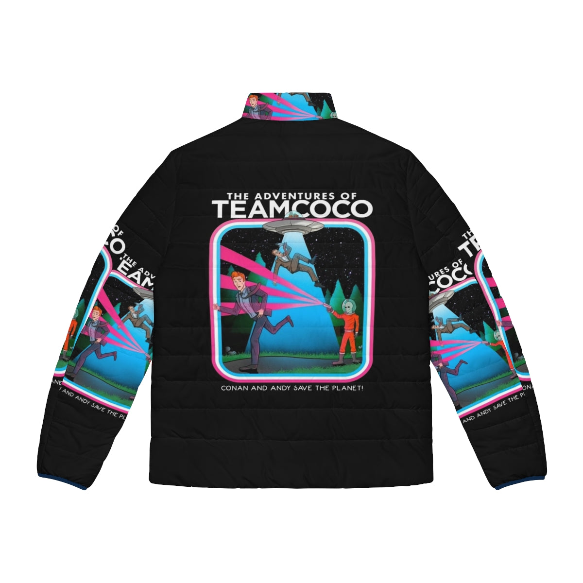 Team Coco Puffer Jacket with UFO and alien graphics - Back