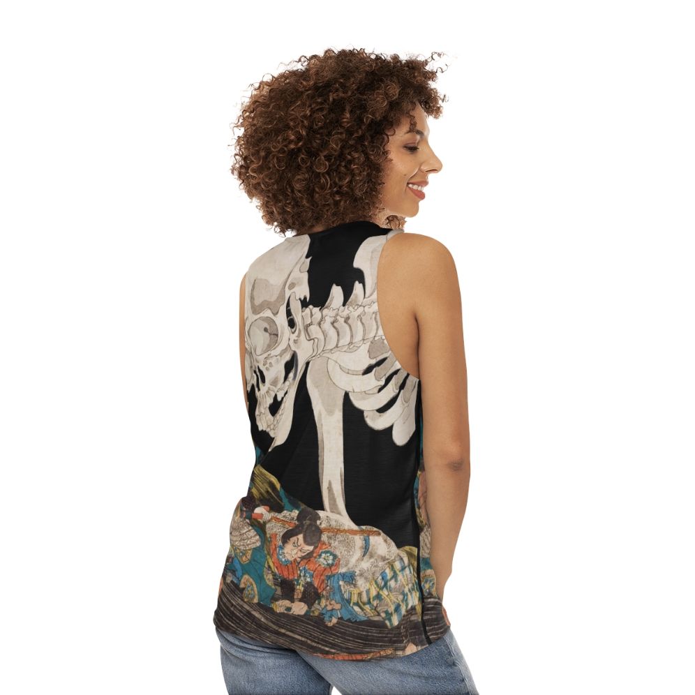 Skeleton Ghost Ukiyo-e Woodblock Print Unisex Tank Top - women back