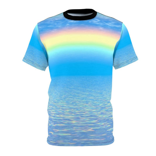 Colorful abstract art t-shirt with rainbow patterns and modern designs