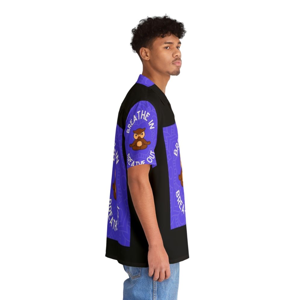 Owl Yoga Hawaiian Shirt with Breathe In Breathe Out Design - People Pight