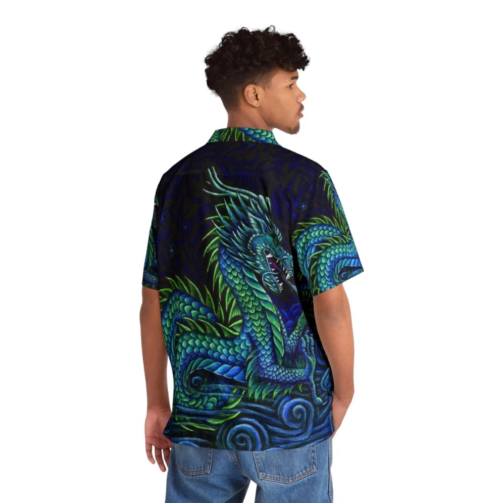 Colorful azure dragon printed on a Hawaiian shirt - People Back