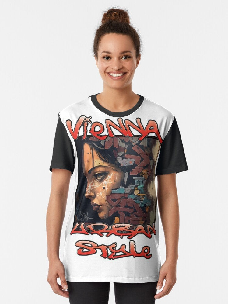 Vibrant and expressive Vienna urban street art graphic t-shirt - Women