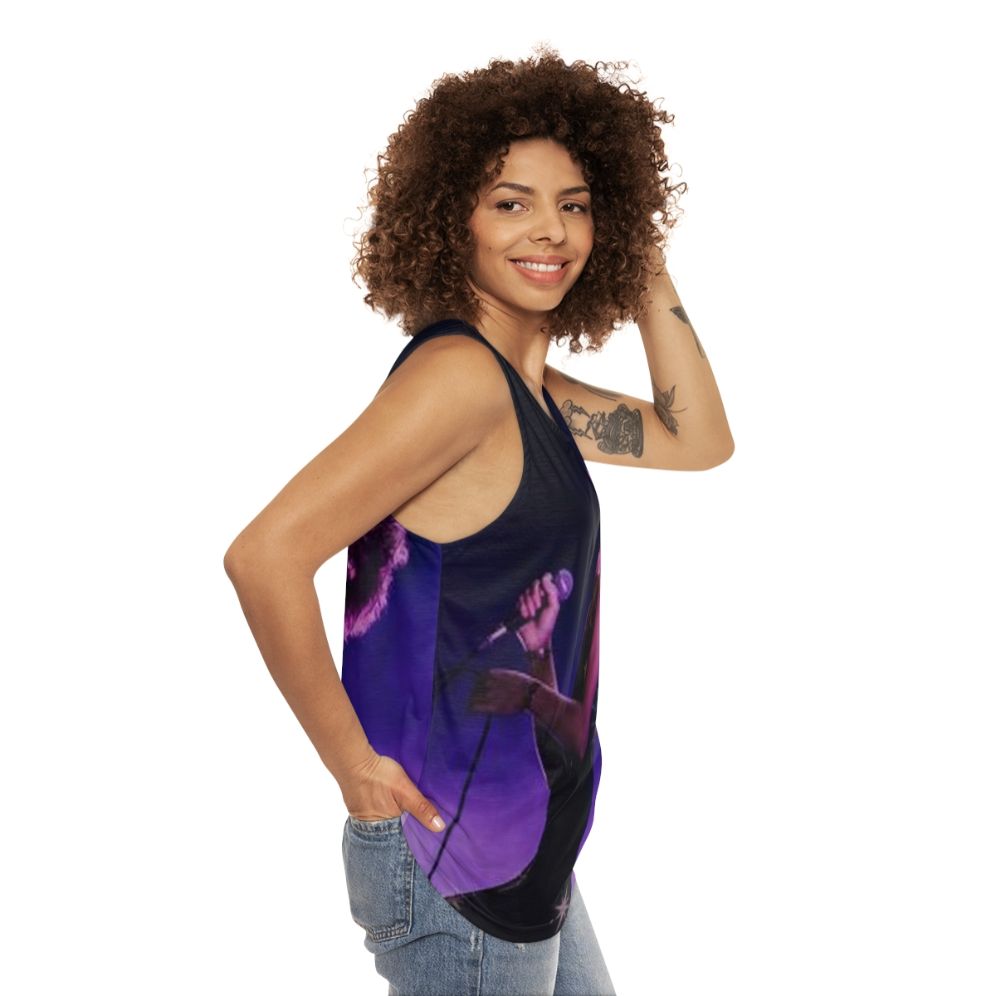 Josh Kiszka of Greta Van Fleet wearing a unisex tank top - women side