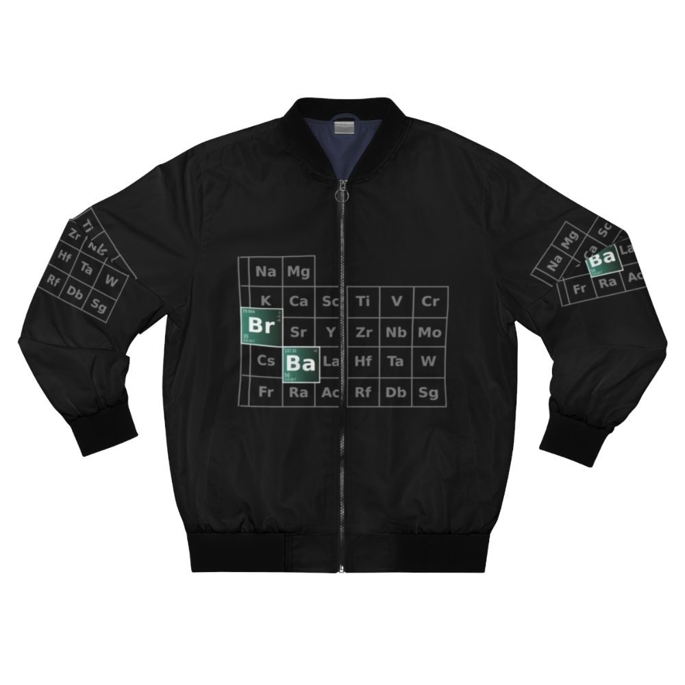 Breaking Bad Periodic Table Bomber Jacket featuring the iconic chemistry symbols and characters from the TV series