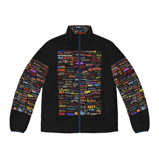 Retro rock bands puffer jacket featuring classic album cover art