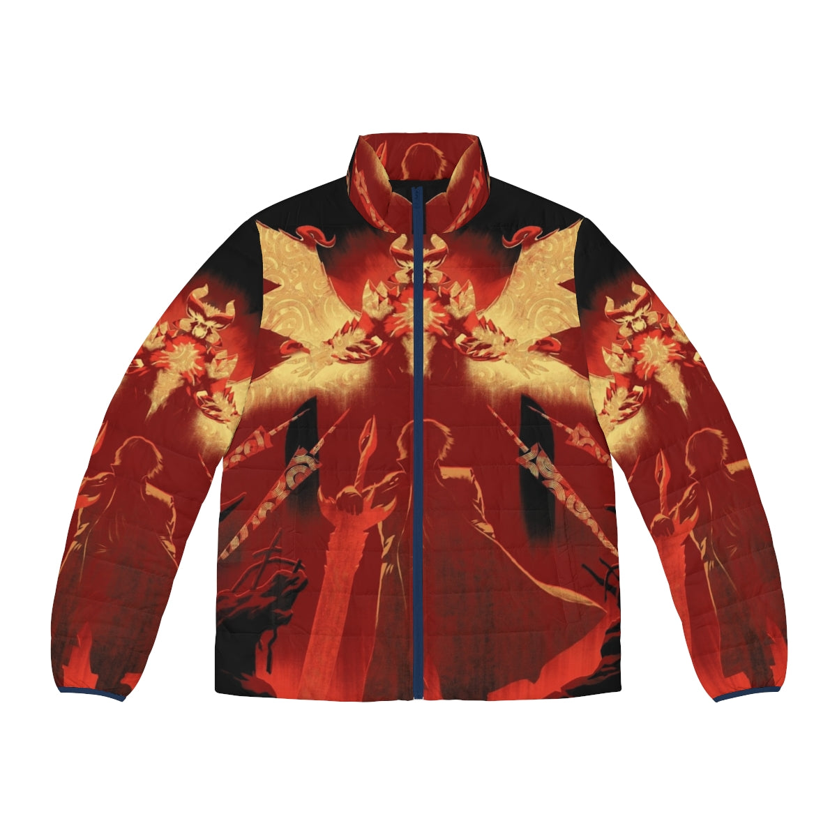 Red puffer jacket with Devil May Cry inspired design for gamers