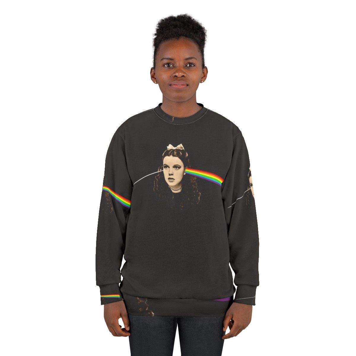 Dark Side of the Rainbow Sweatshirt featuring Wizard of Oz characters and Pink Floyd logo - women