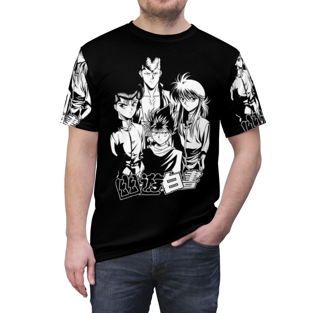 Anime-inspired YuYu Hakusho t-shirt featuring characters Kurama and Hiei - men front