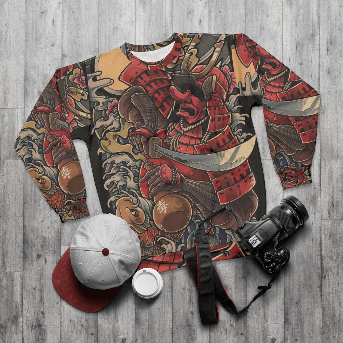 Drunken Samurai Japanese Tattoo Art Sweatshirt - flat lay