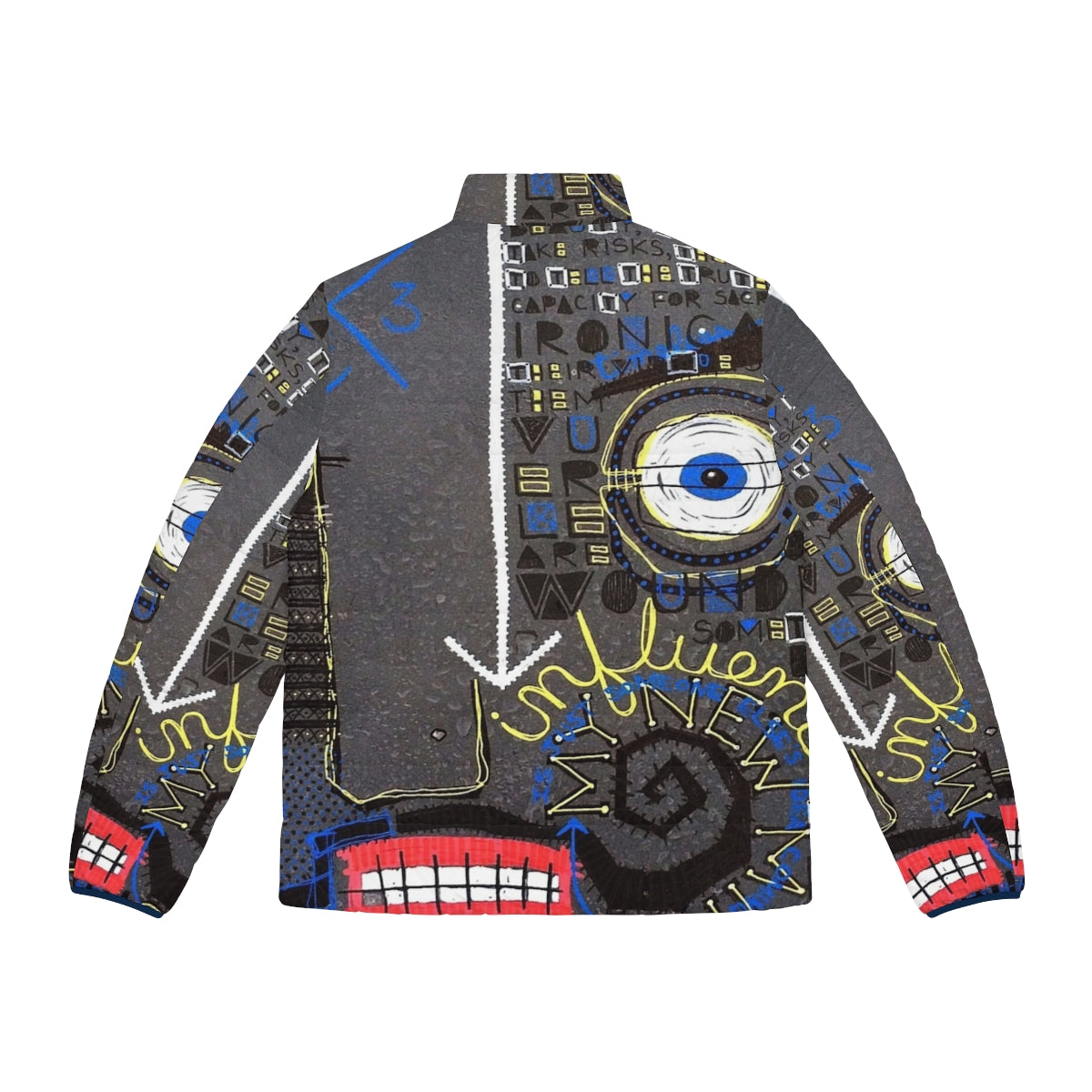 Influence Puffer Jacket featuring abstract face and mustache design - Back