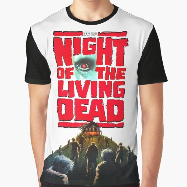 "Night of the Living Dead horror movie-inspired graphic t-shirt design with zombie, horror, and Halloween imagery"