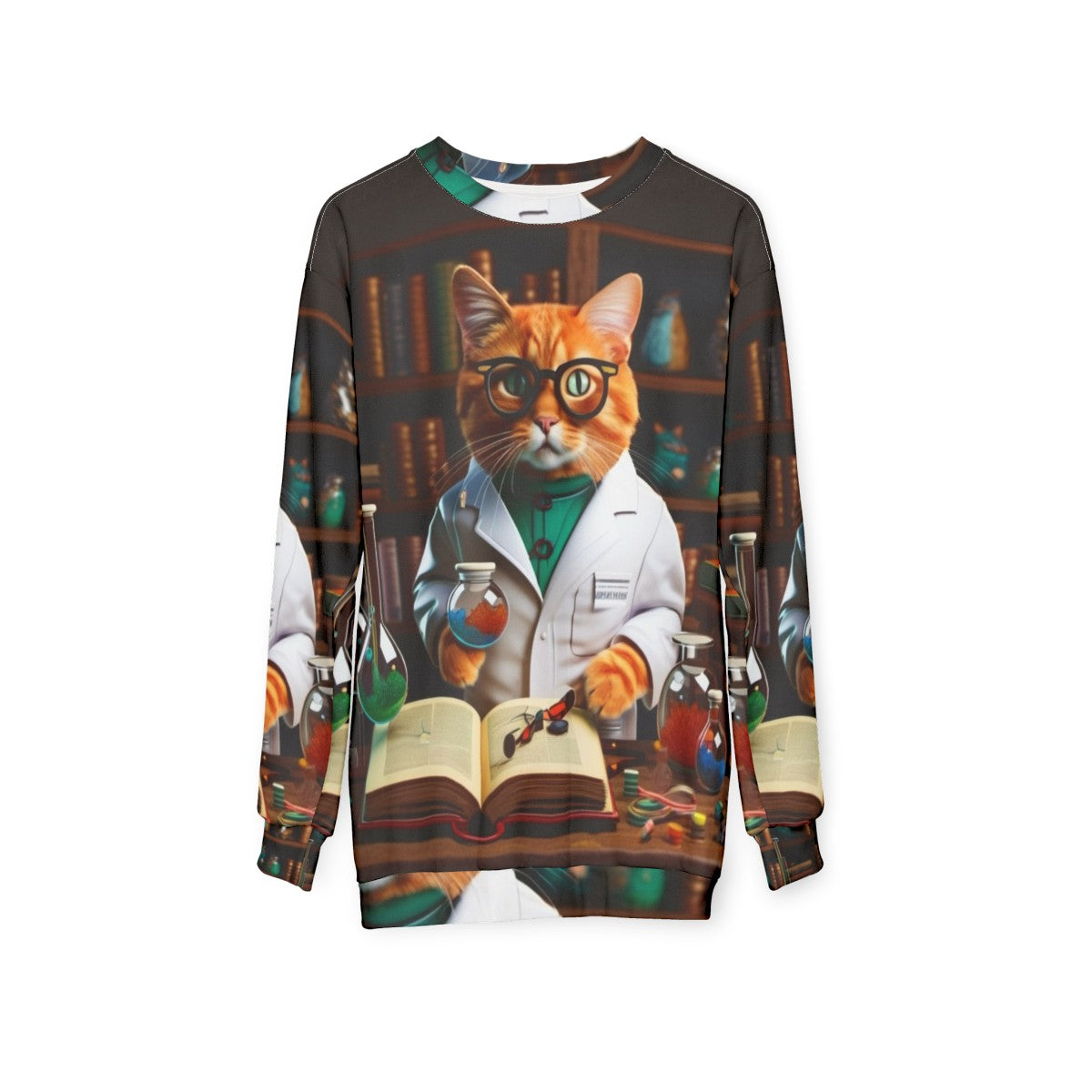 Funny cat sweatshirt with a playful design - hanging