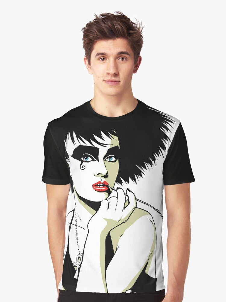 Goth graphic t-shirt featuring a vintage-style design with punk and gothic elements. - Men