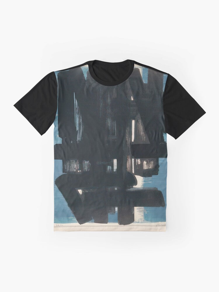 Pierre Soulages Lithographie No 5 1957 graphic t-shirt with modern, minimalist black and white design - Flat lay