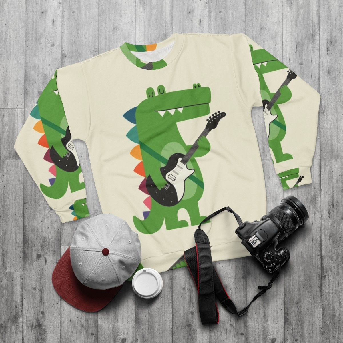 Croco Rock Sweatshirt - Punk Animal Rockstar Kids Clothes - flat lay