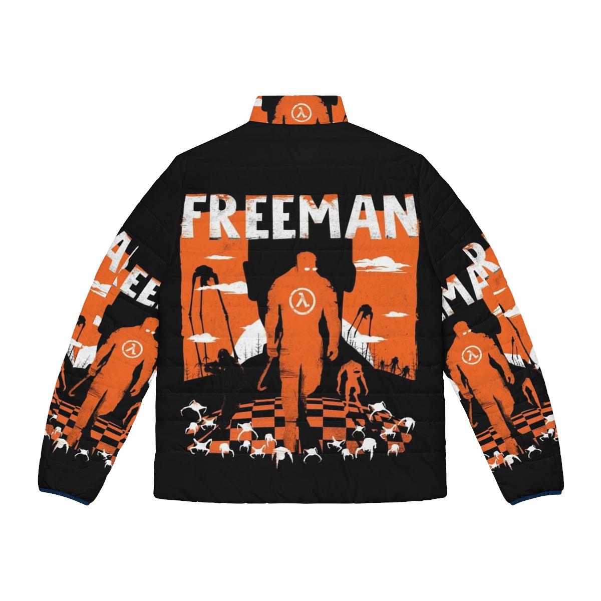 Gordon Freeman's Half Life Puffer Jacket - Vintage Gaming Apparel with Lambda Symbol - Back