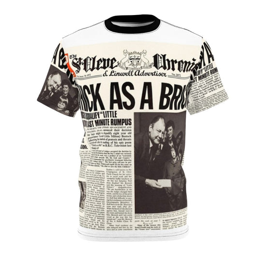 Rock music themed t-shirt featuring Jethro Tull's "Thick As A Brick" album cover art