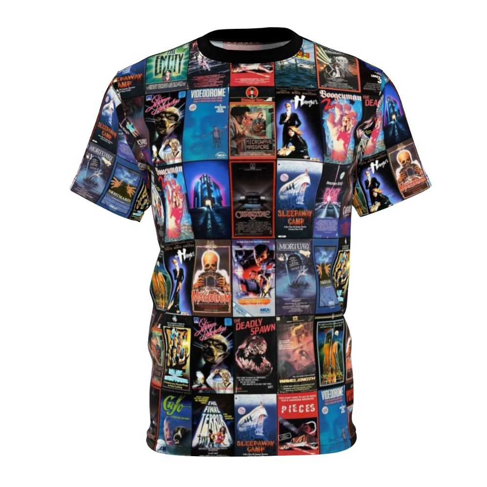 Vintage-style t-shirt featuring a retro horror VHS artwork design