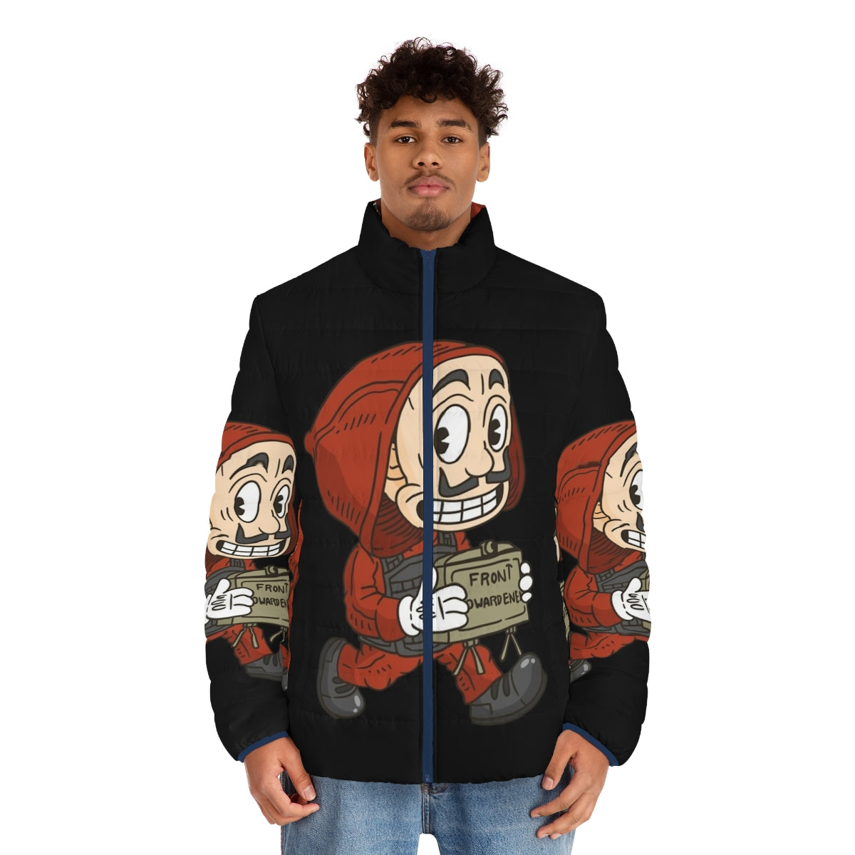 Vintage Cartoon Style Money Heist Puffer Jacket - men front