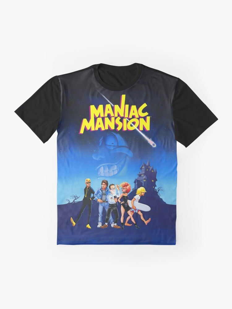 Maniac Mansion and Day of the Tentacle retro gaming graphic t-shirt design - Flat lay