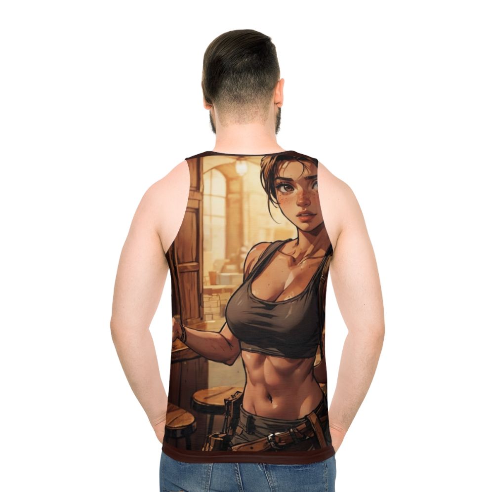 Cute young Lara Croft in a tank top - men back