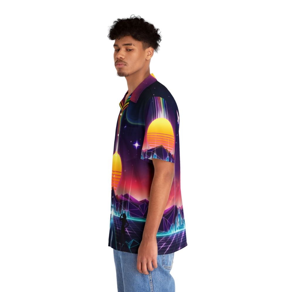 Neon Hawaiian Shirt with Retro Gaming, Space, and Cyberpunk Aesthetic - People Left