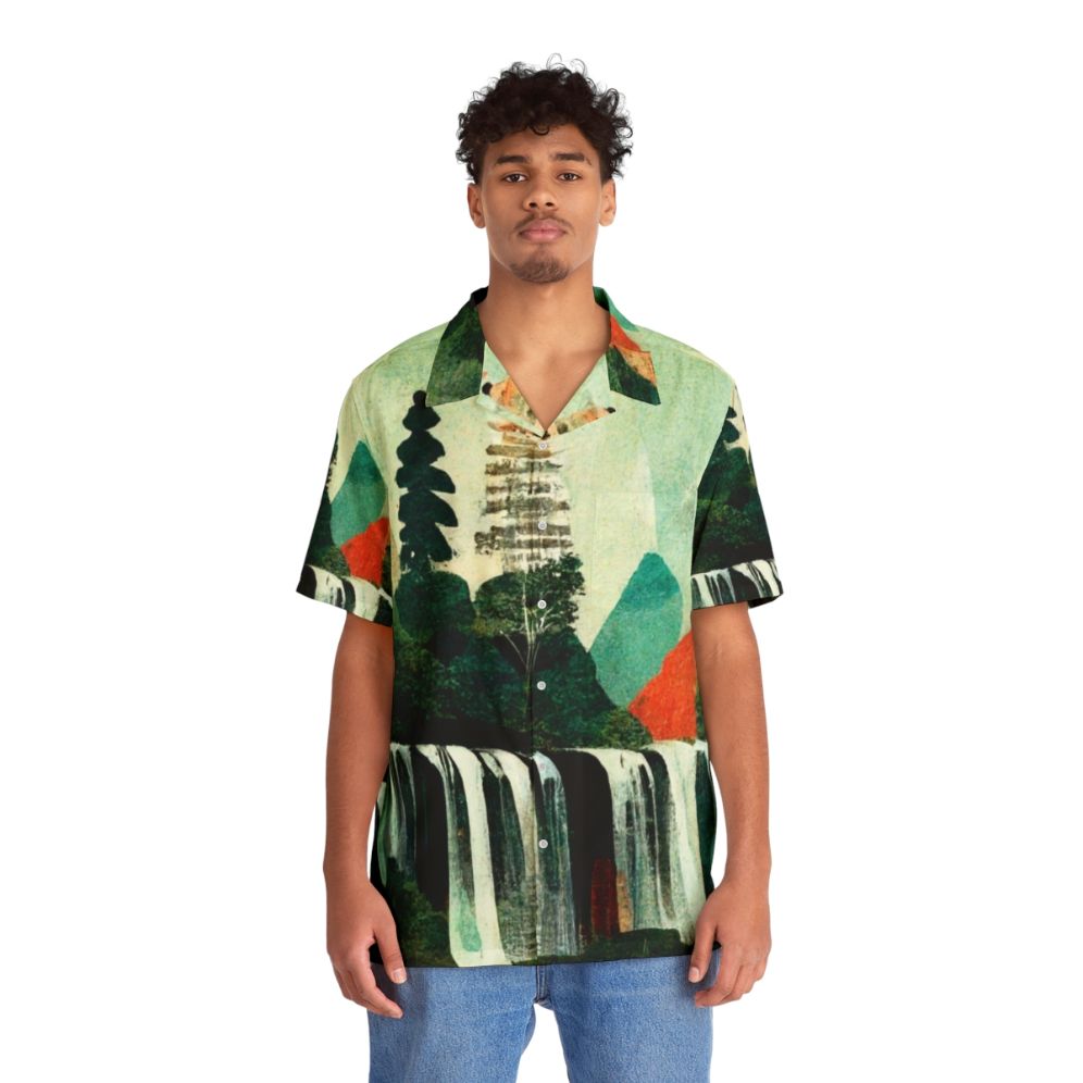 Waterfalls Artwork Collage Hawaiian Shirt - People Front