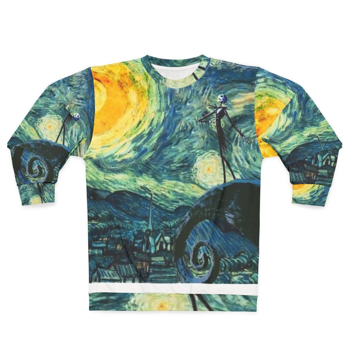 Starry night sweatshirt with nightmare before christmas skeleton design