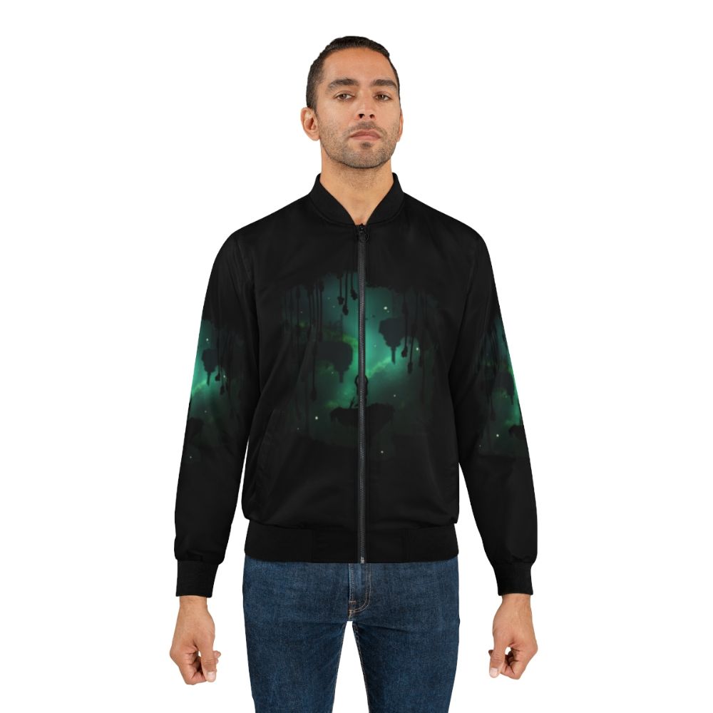 A bomber jacket with a nature-inspired design, featuring elements from the popular video game Hollow Knight. - Lifestyle