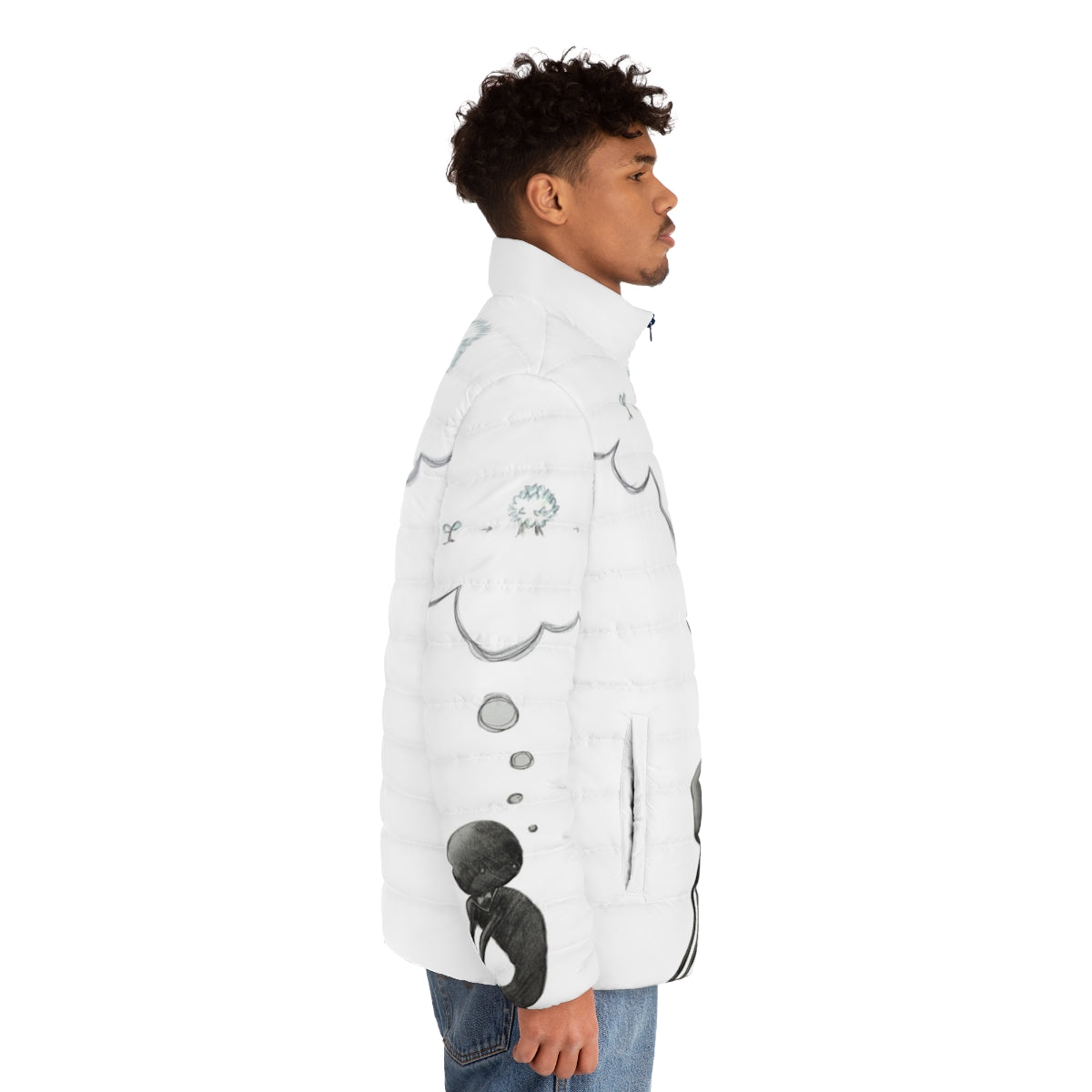 Deemo Thinking About Growing Up Puffer Jacket with a tree and fantasy design - men side right