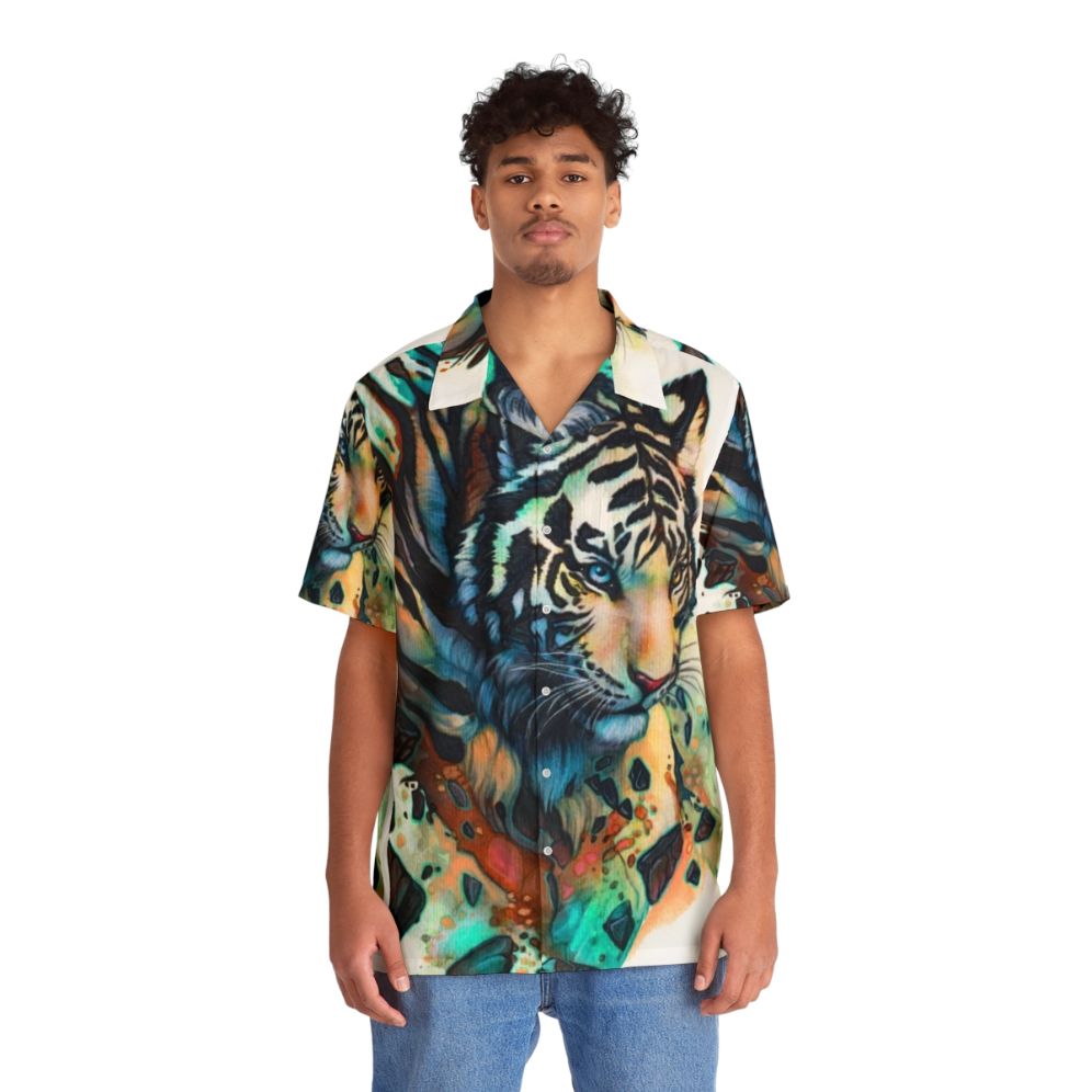 White tiger on a tropical Hawaiian shirt - People Front