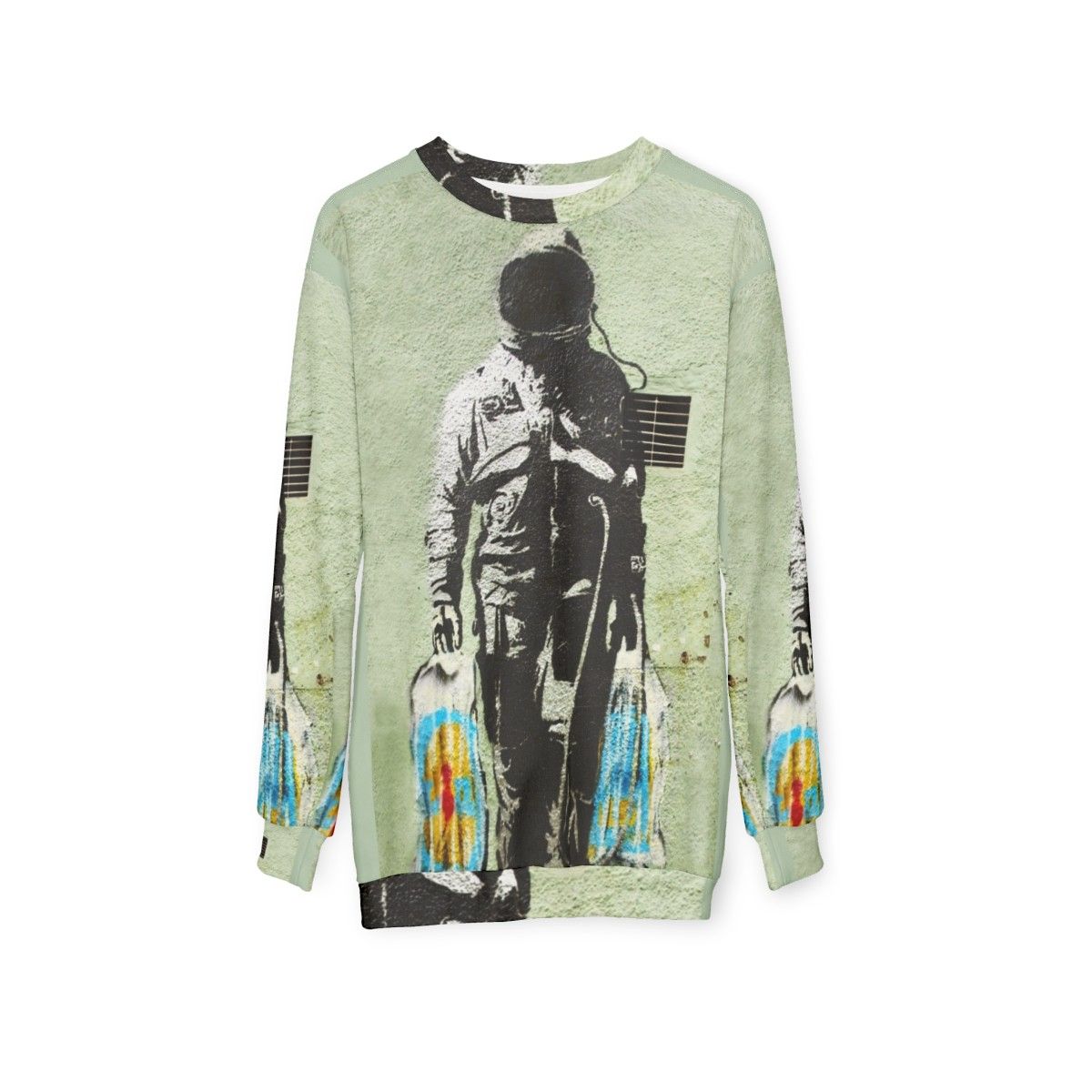 Banksy Astronaut with Shopping Bags Sweatshirt - hanging