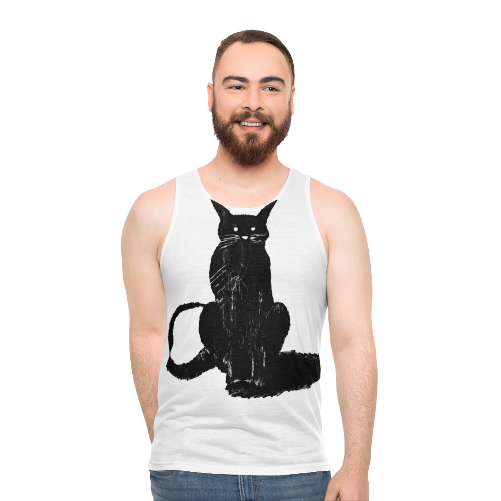 Dark cat graphic on a unisex tank top - men