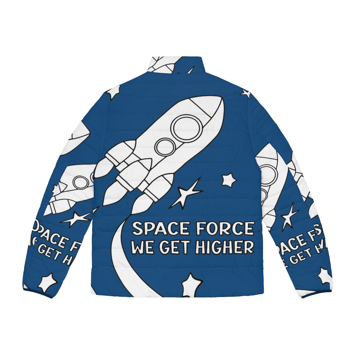 Stranger Things Space Force We Get Higher Puffer Jacket, sci-fi adventure outer space apparel - Back