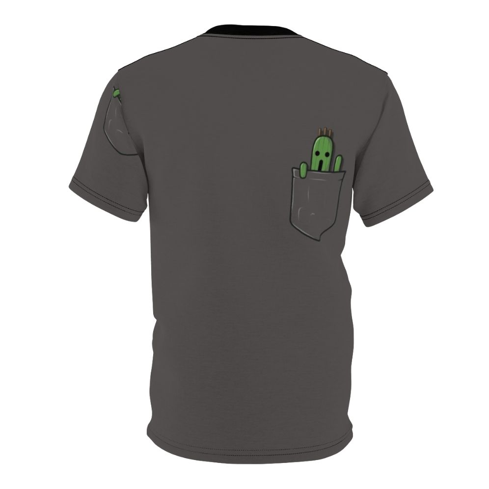 T-shirt featuring a small, cartoonish cactus-like character, perfect for fantasy and video game enthusiasts. - Back