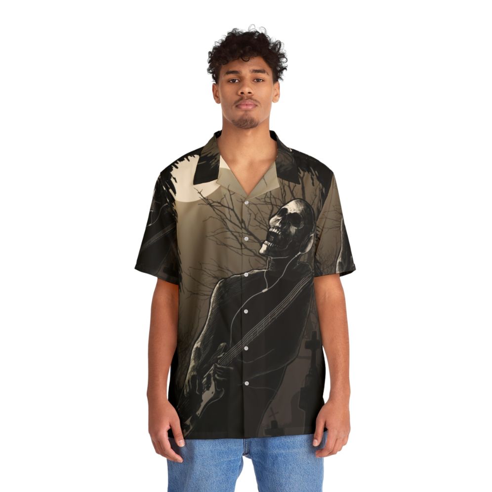 Rocking Midnight Hawaiian Shirt with Skull and Guitar - People Front