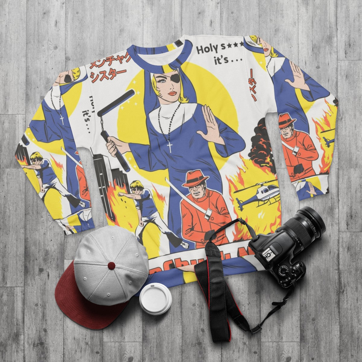 Nunchuck Nun 2 Retro Sweatshirt - flat lay