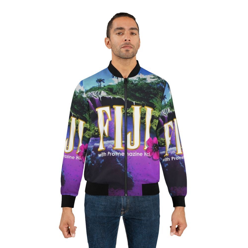 Vaporwave-inspired purple bomber jacket with aesthetic design - Lifestyle