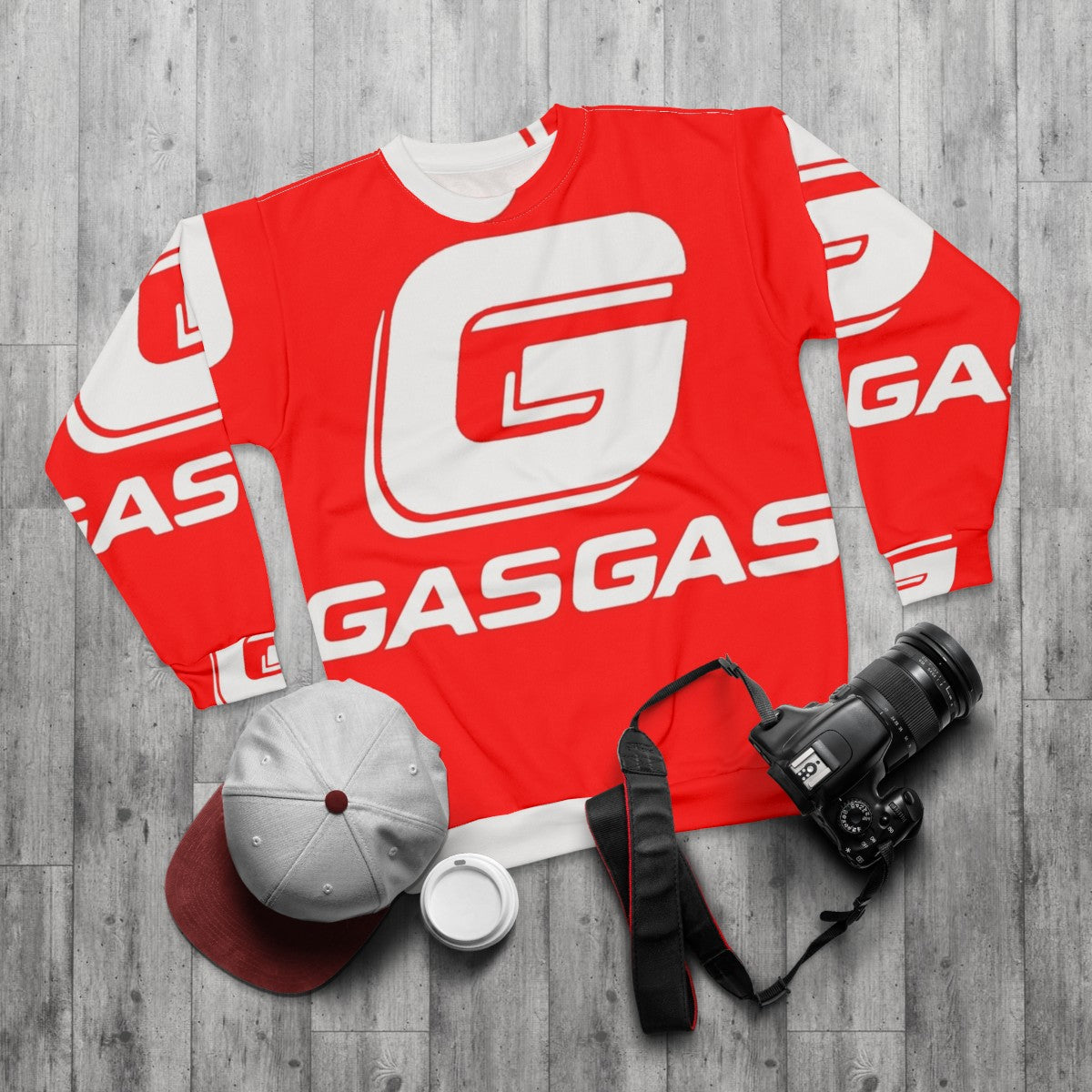 Gasgas Motorcycle Sweatshirt featuring the iconic Gasgas logo - flat lay