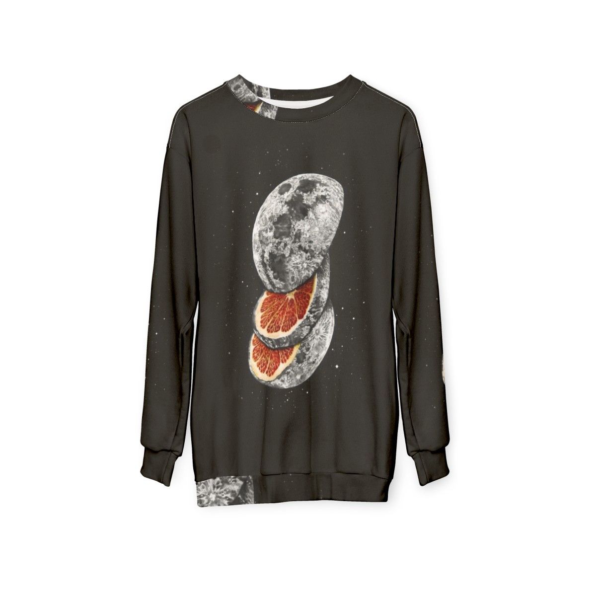 Lunar Fruit Sweatshirt with Full Moon and Space Design - hanging