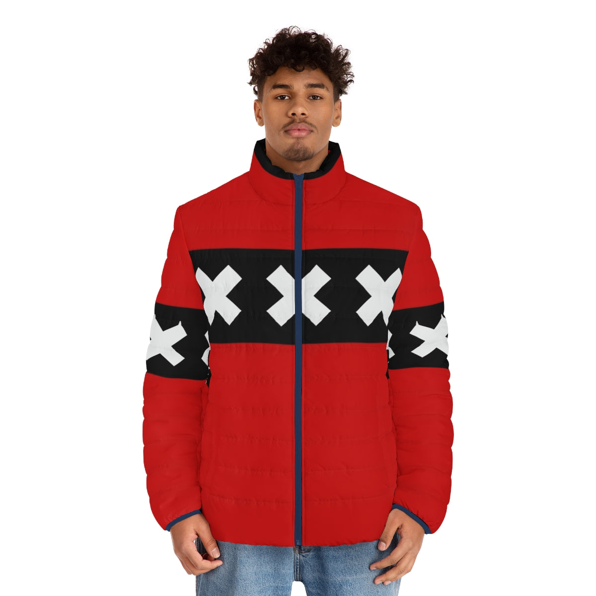 Amsterdam XXX Sports Puffer Jacket with city logo and text - men front