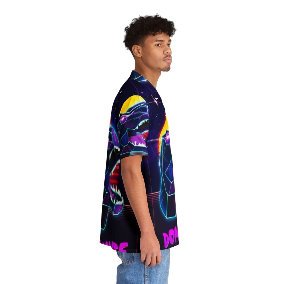 Electric Jurassic Rex Dominate The Planet Hawaiian Shirt - Retro Synthwave Cyberpunk Fashion - People Pight