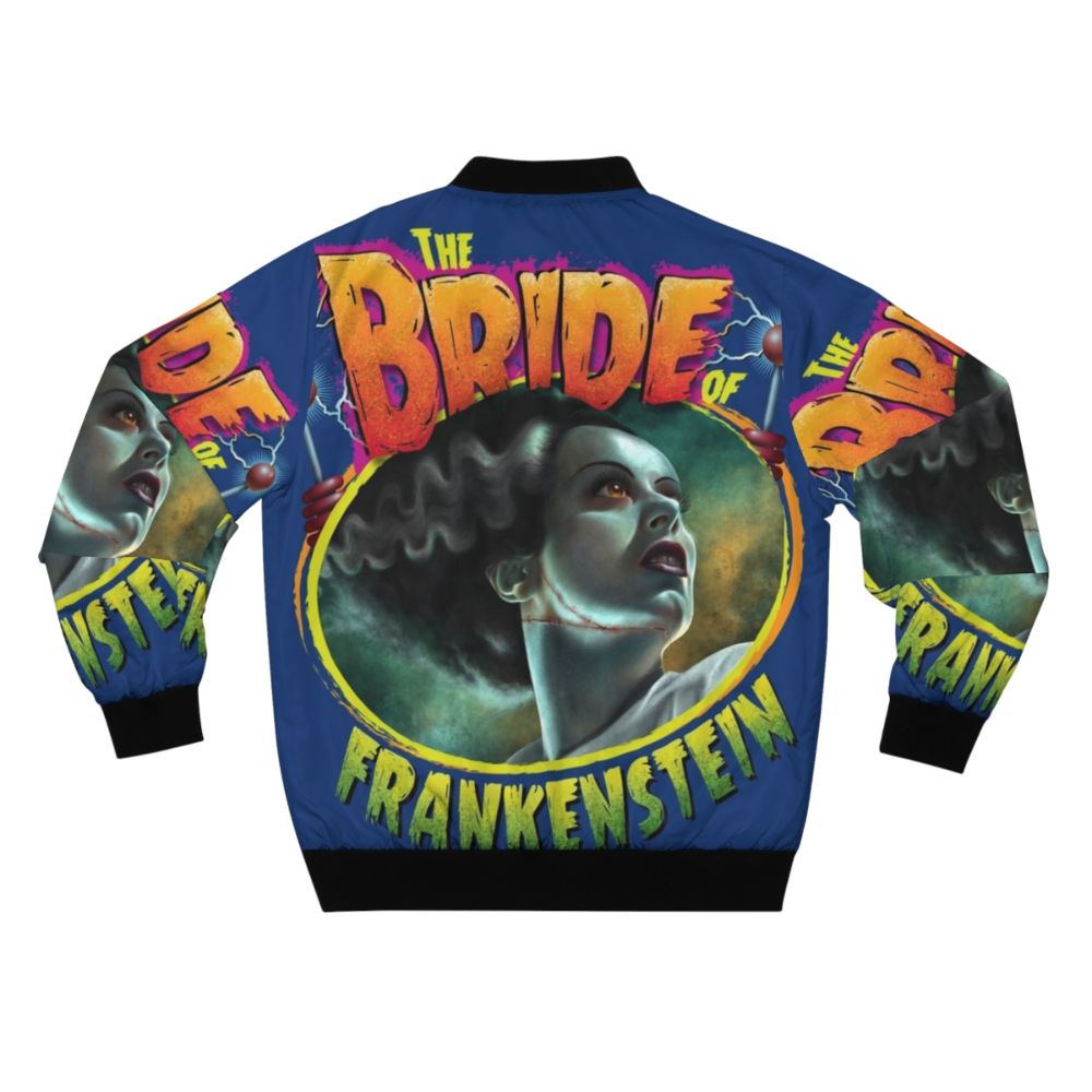 The Bride of Frankenstein classic horror-themed bomber jacket featuring Elsa Lanchester and Boris Karloff. - Back