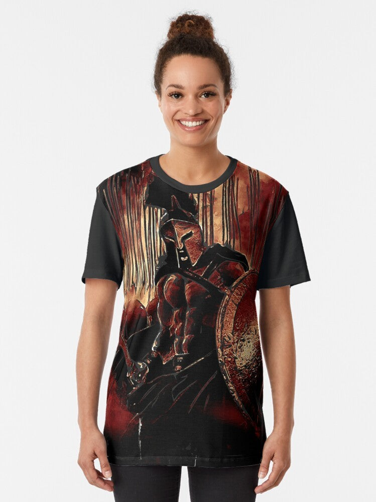 Spartan King graphic t-shirt featuring the legendary warrior Leonidas from the film 300 - Women