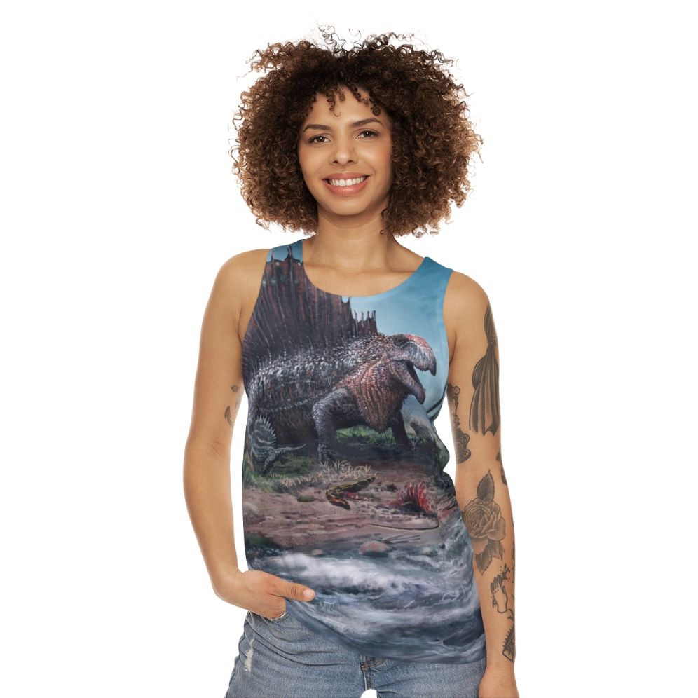 Dimetrodon unisex tank top with paleoart design - women