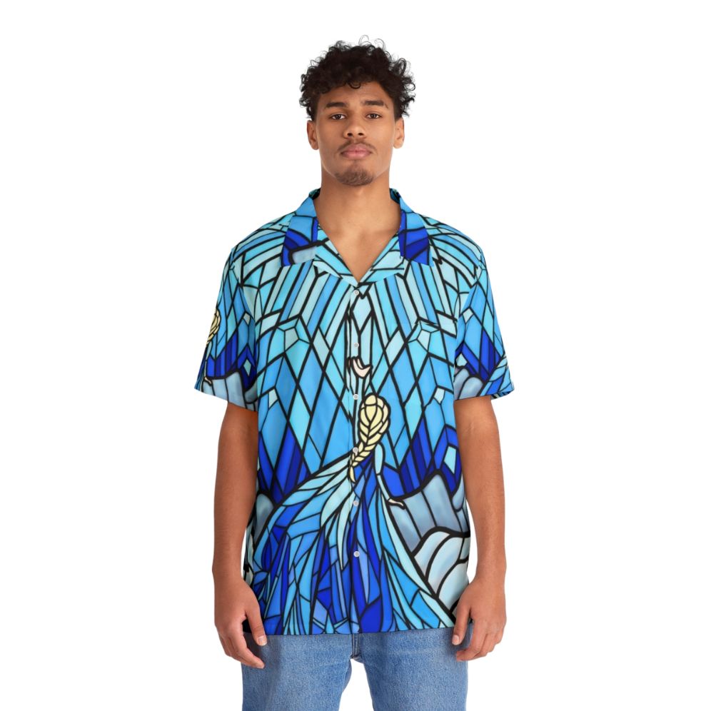 frozen fractal stained glass window elsa hawaiian shirt - People Front